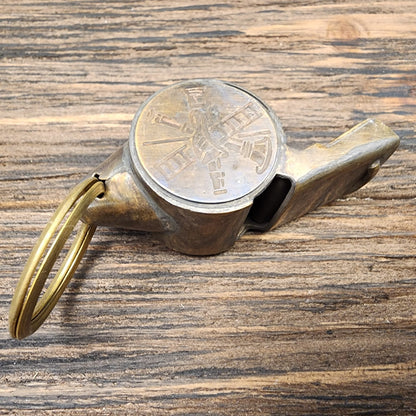 Fire Department Ladder & Helmet Solid Brass Whistle With Antique Finish (2" x 3.75") - Jones Peak