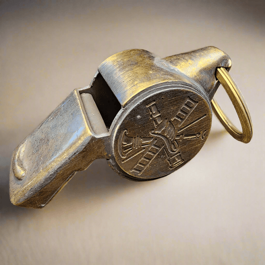 Fire Department Ladder & Helmet Solid Brass Whistle With Antique Finish (2" x 3.75") - Jones Peak