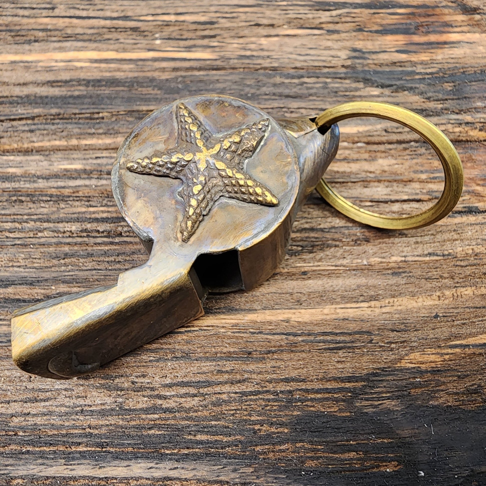 Fire Department Ladder & Helmet Solid Brass Whistle With Antique Finish (2" x 3.75") - Jones Peak