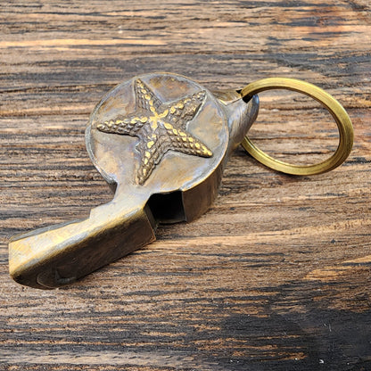 Fire Department Ladder & Helmet Solid Brass Whistle With Antique Finish (2" x 3.75") - Jones Peak