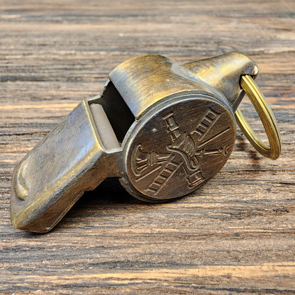 Fire Department Ladder & Helmet Solid Brass Whistle With Antique Finish (2" x 3.75") - Jones Peak