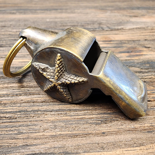 Fire Department Ladder & Helmet Solid Brass Whistle With Antique Finish (2" x 3.75") - Jones Peak