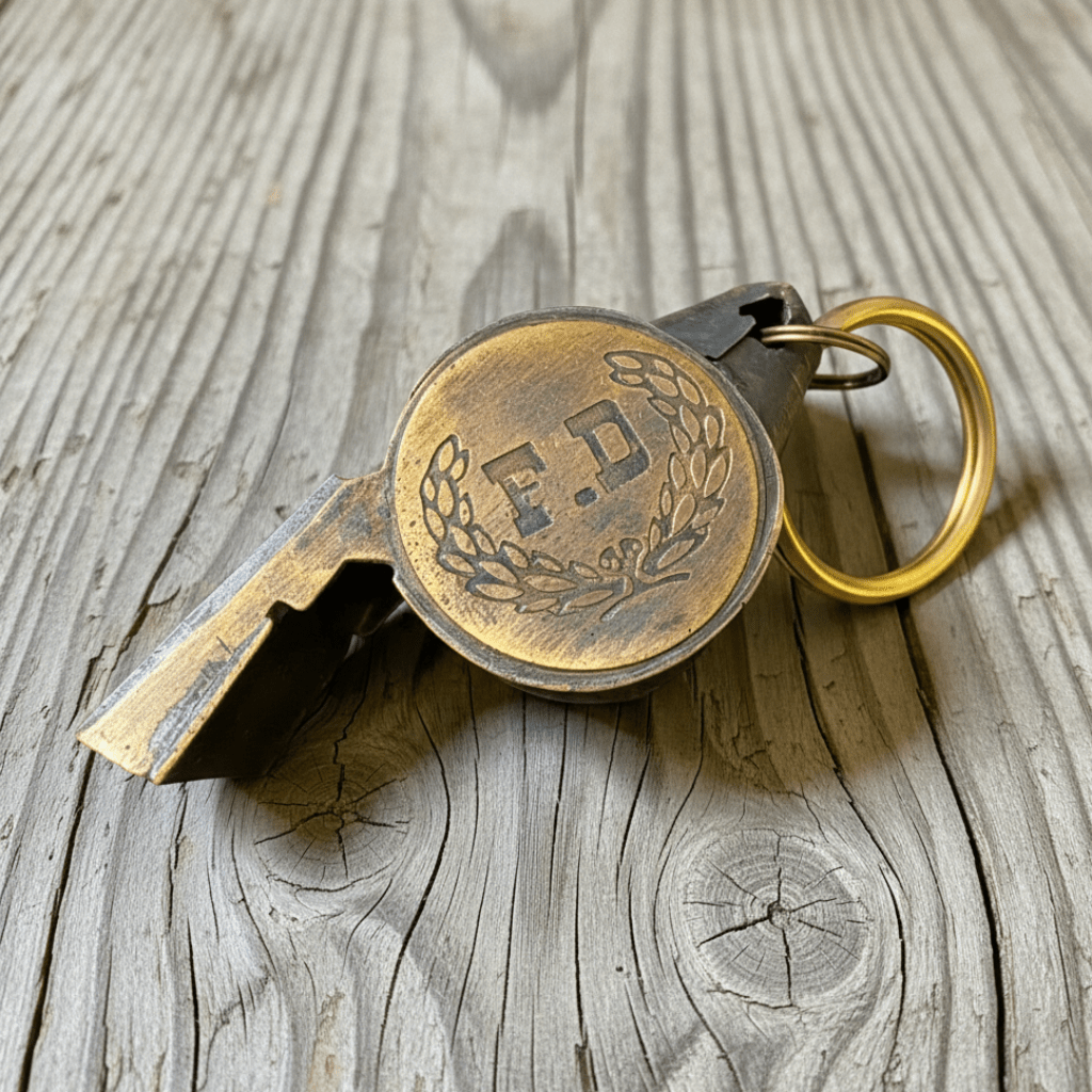 Fire Department Solid Brass Whistle With Raised Star & Antique Finish (2" x 0.75") - Jones Peak