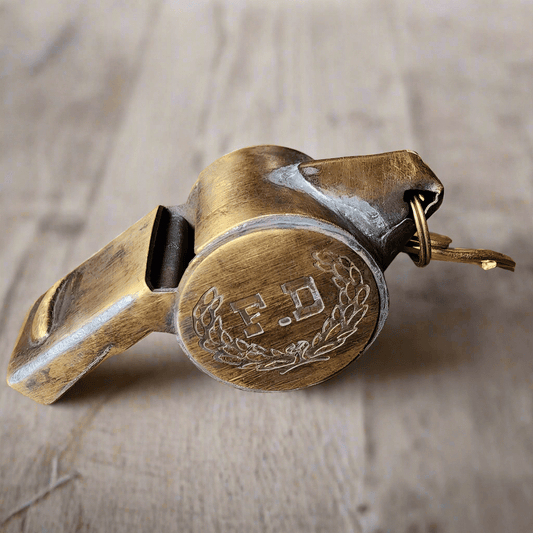 Fire Department Solid Brass Whistle With Raised Star & Antique Finish (2" x 4") - Jones Peak