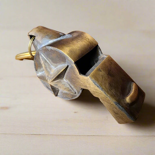 Fire Department Solid Brass Whistle With Raised Star & Antique Finish (2" x 4") - Jones Peak