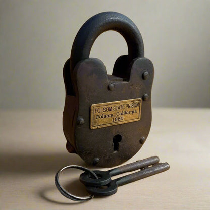 Folsom 1880 California State Prison Cast Iron Lock Keys Brass Tag With Antique Finish (4" x 2.5") - Jones Peak