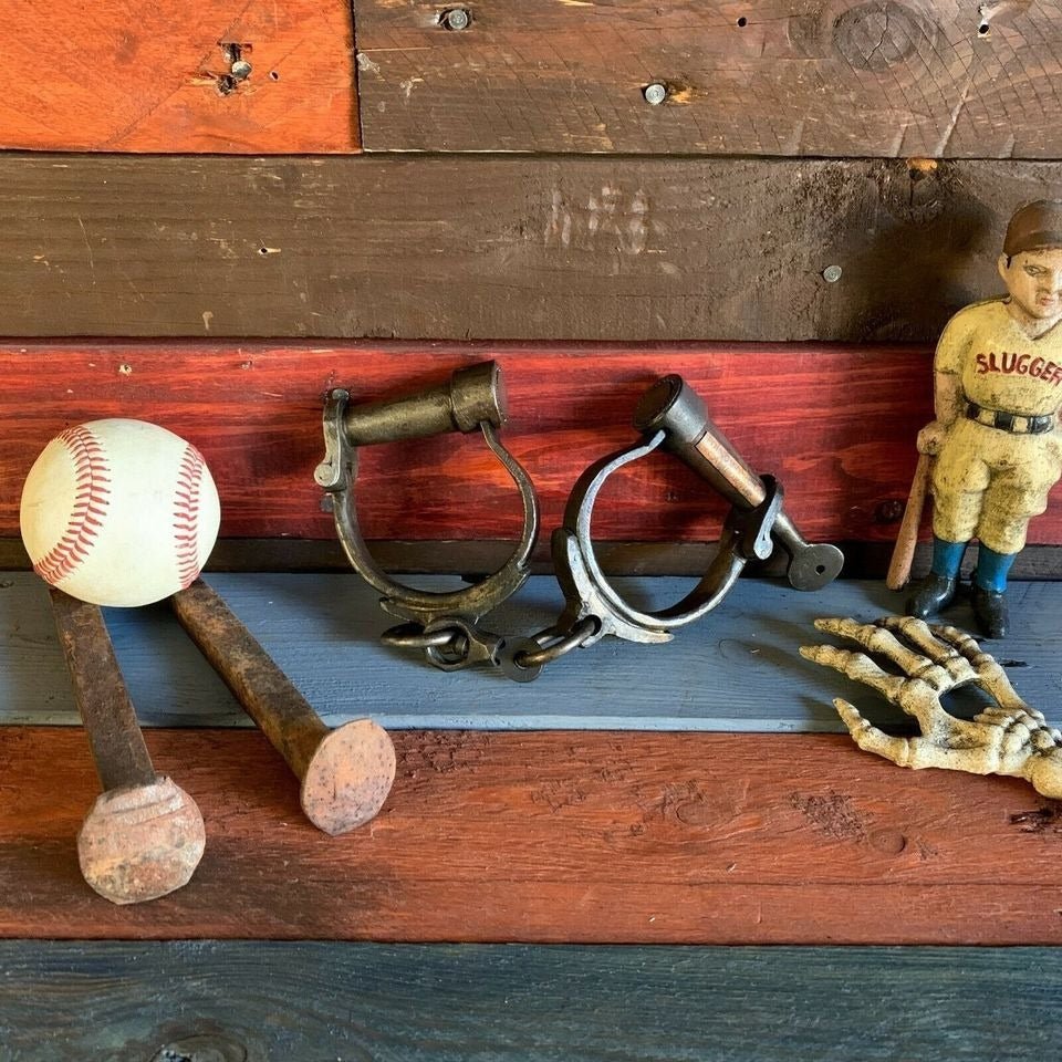 Folsom Prison California Cast Iron Handcuffs With Brass Tag & Antique Finish (12.5" Long) - Jones Peak