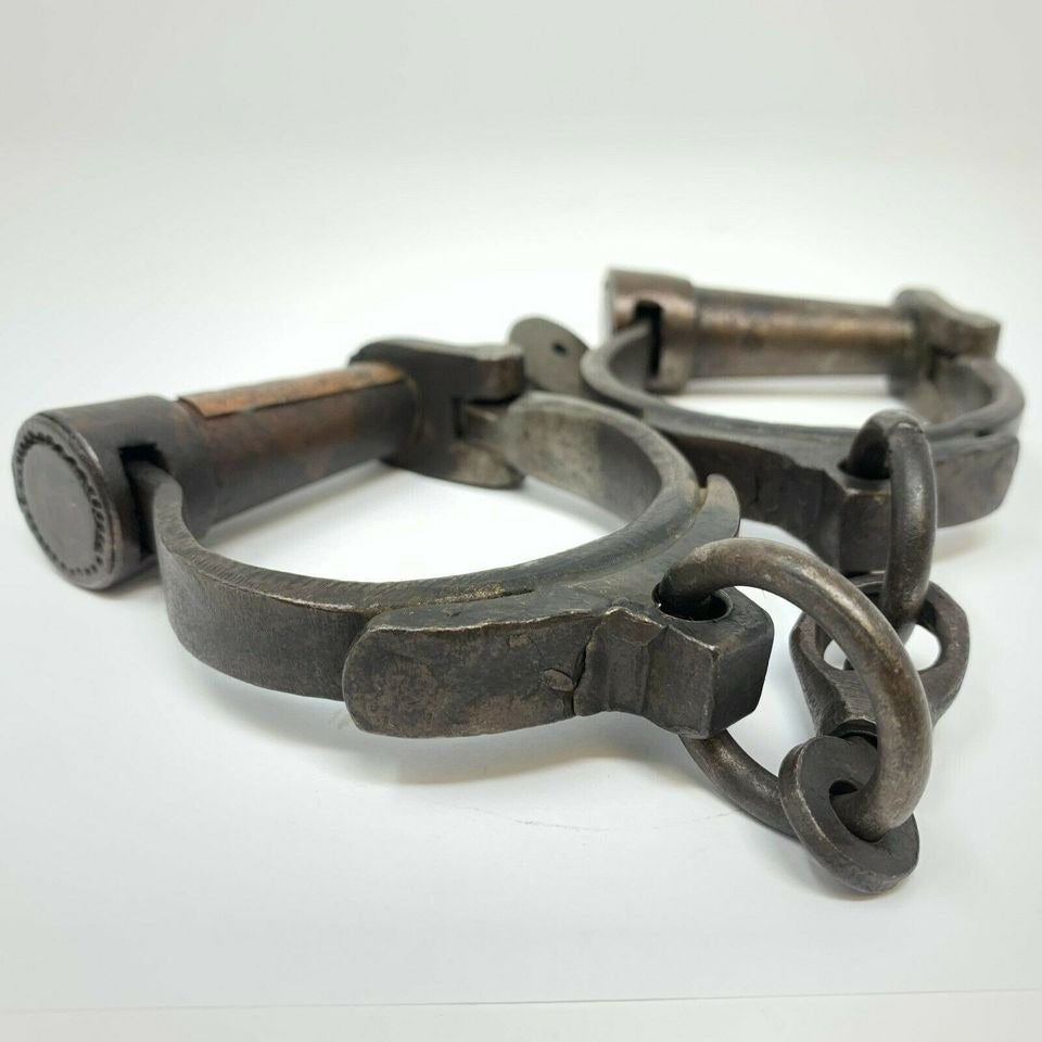 Folsom Prison California Cast Iron Handcuffs With Brass Tag & Antique Finish (12.5" Long) - Jones Peak