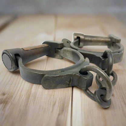 Folsom Prison California Cast Iron Handcuffs With Brass Tag & Antique Finish (12.5" Long) - Jones Peak