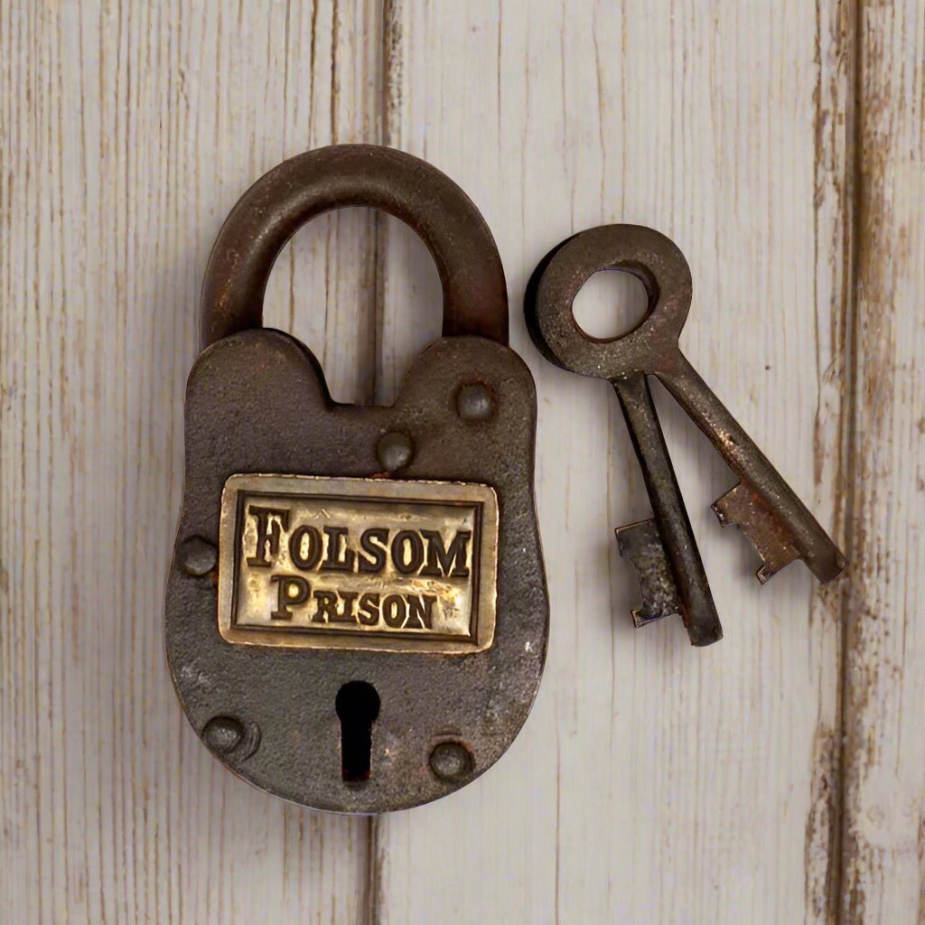 Folsom Prison California Cast Iron Working Gate Lock & Keys With Antique Finish (2.5" x 1.5") - Jones Peak