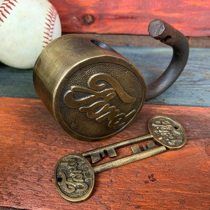 Ford Logo Cast Iron Lock With Raised Lettering Antique Finish (3.5" x 3") - Jones Peak
