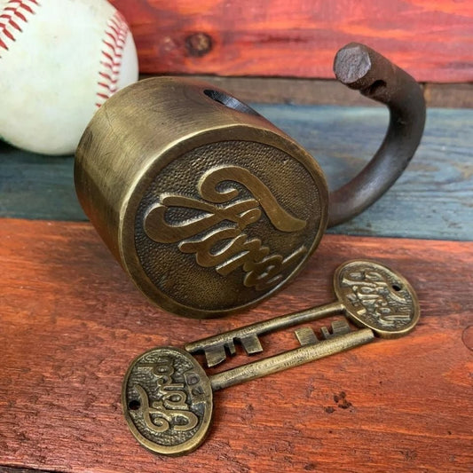 Ford Logo Cast Iron Lock With Raised Lettering Antique Finish (3.5" x 3") - Jones Peak