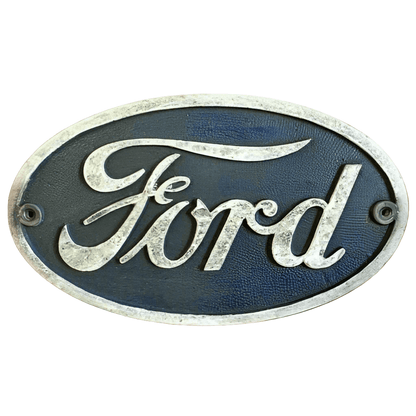 Ford Logo Cast Iron Painted Plaque With Antique Finish (9" x 5.25") - Jones Peak