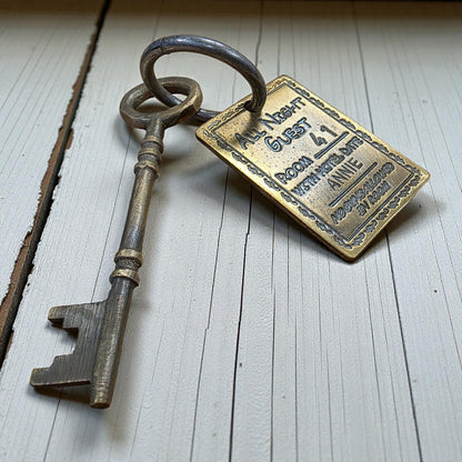 Gem Saloon 1886 Tombstone Brothel Room Brass Tag & Key With Antique Finish (6.5" Long) - Jones Peak
