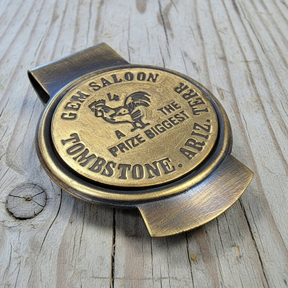 Gem Saloon Tombstone Arizona Solid Brass Money Clip With Raised Lettering & Antique Finish (3" x 2.25") - Jones Peak