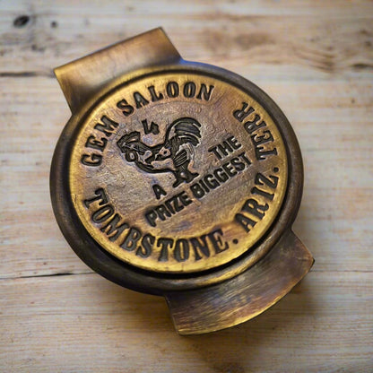 Gem's Saloon Tombstone Arizona Solid Brass Money Clip With Raised Lettering & Antique Finish (3" x 2.25") - Jones Peak