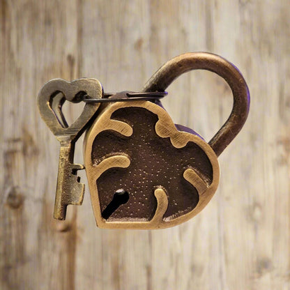 Heart Lock Solid Brass With Antique Finish And Heart Keys (2" x 1.25") - Jones Peak
