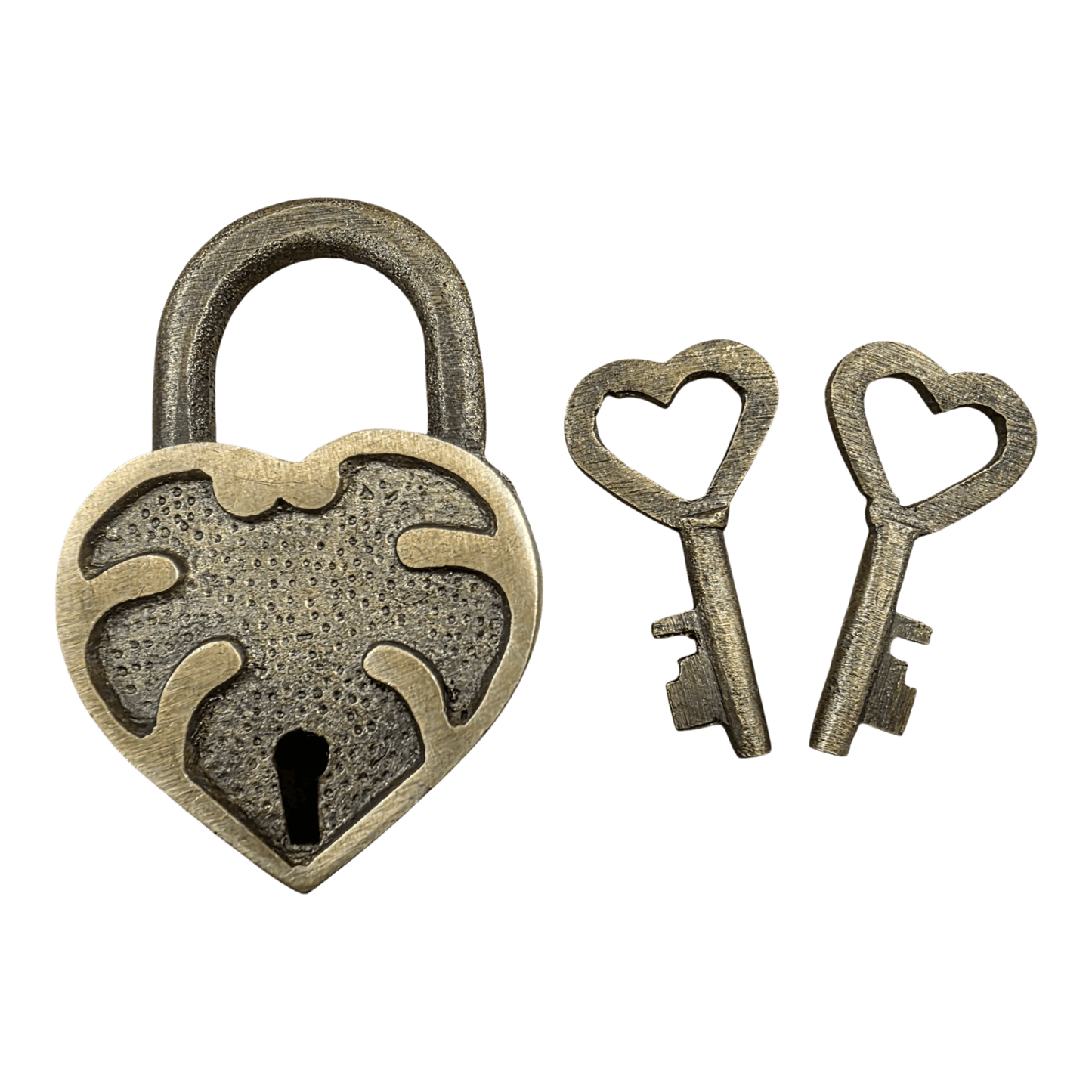 Heart Lock Solid Brass With Antique Finish And Heart Keys (2" x 1.25") - Jones Peak