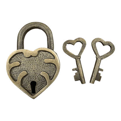 Heart Lock Solid Brass With Antique Finish And Heart Keys (2" x 1.25") - Jones Peak