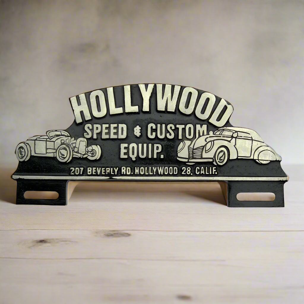 Hollywood Speed & Custom Equip. Car License Plate FOB Topper With Vintage Design