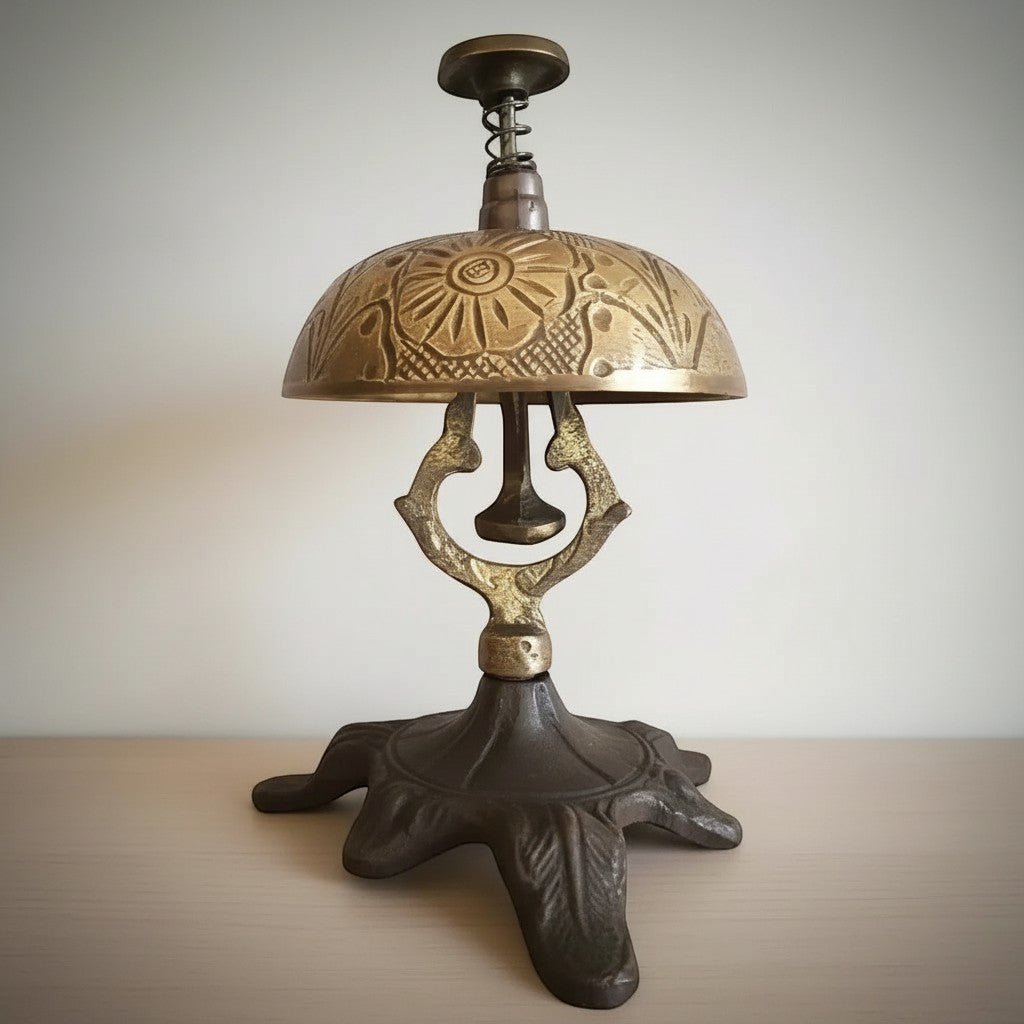 Hotel Desk Bell On Stand With Floral Engraving - Jones Peak