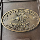 Antique finish cast iron strong box by Great Western, featuring a brass tag, measuring 10"x8"x7".