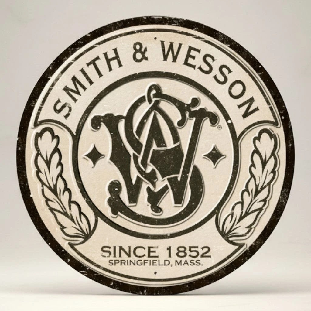 Smith & Wesson Round Embossed Metal Wall Sign