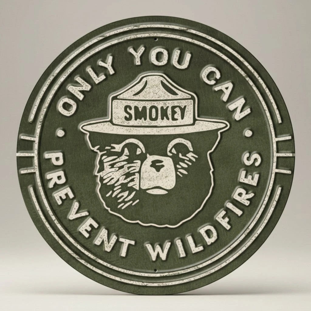 Smokey Bear Round Embossed Metal Wall Sign