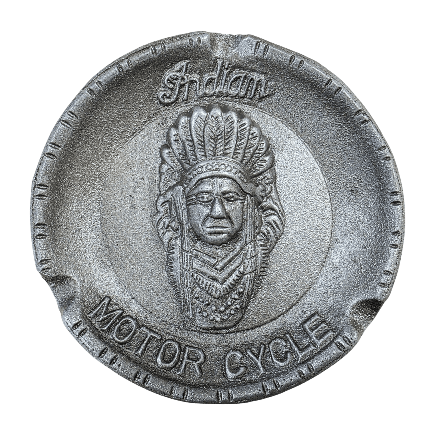 Indian Motorcycle Aluminum Ashtray With Raised Details And Antique Finish (5.75 Round) - Jones Peak