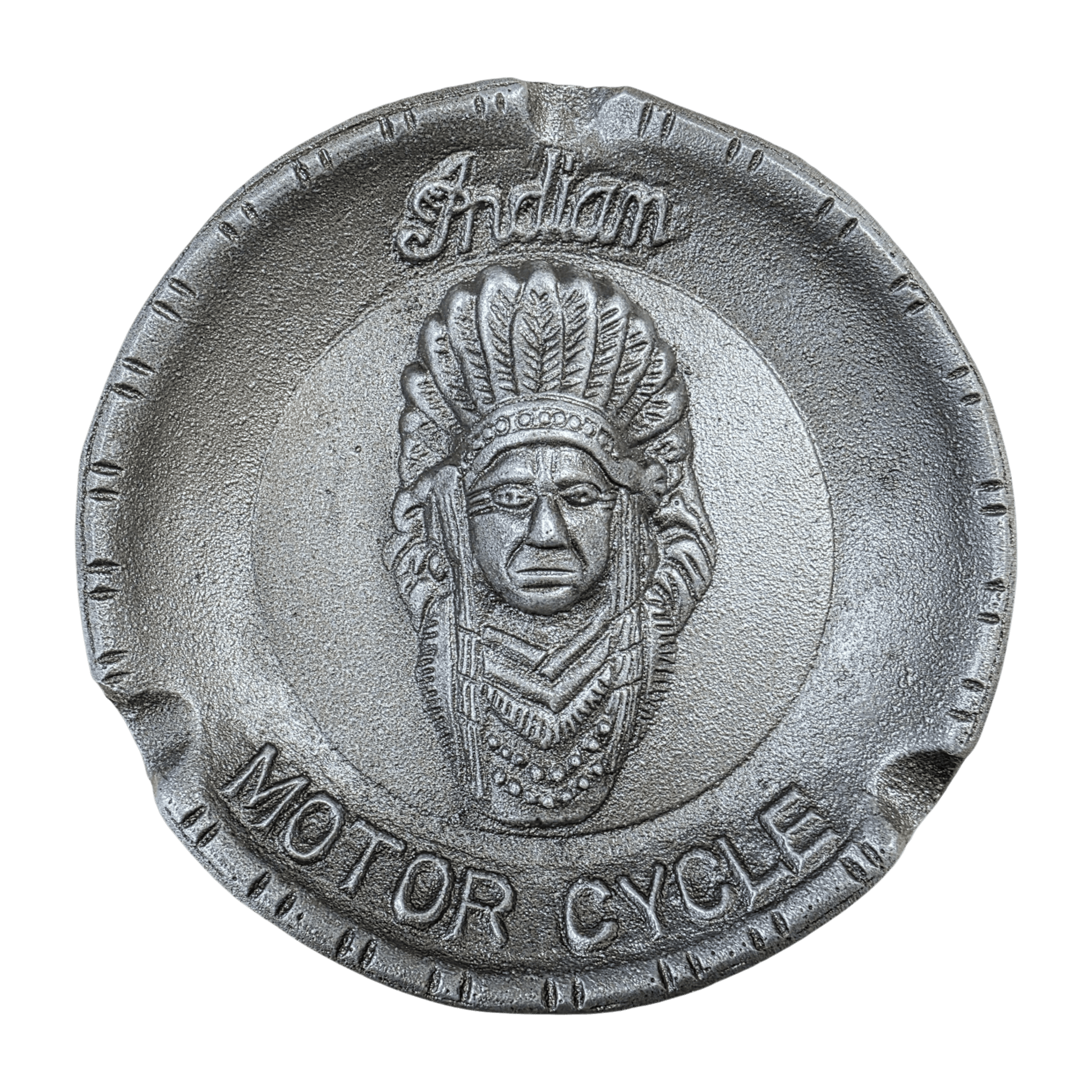 Indian Motorcycle Aluminum Ashtray With Raised Details And Antique Finish (5.75 Round) - Jones Peak