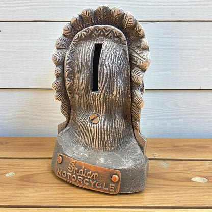 Indian Motorcycle Aluminum Coin Bank With Copper Tag And Antique Finish (4.75" x 2.75") - Jones Peak