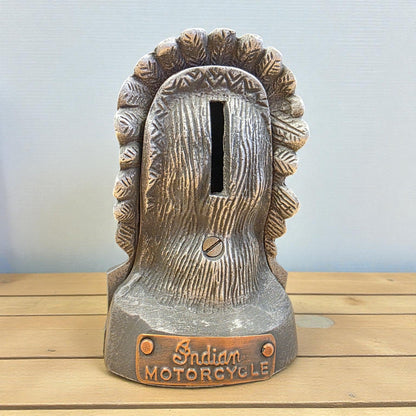 Indian Motorcycle Aluminum Coin Bank With Copper Tag And Antique Finish (4.75" x 2.75") - Jones Peak