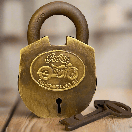 Indian Motorcycles Solid Brass Working Lock With Keys and Antique Finish (3.25" x 2.25") - Jones Peak