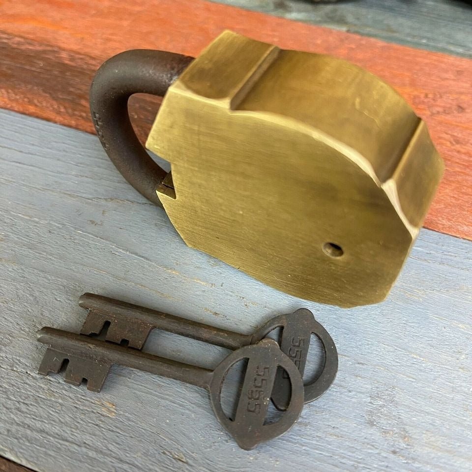Indian Motorcycles Solid Brass Working Lock With Keys and Antique Finish (3.25" x 2.25") - Jones Peak
