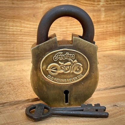 Indian Motorcycles Solid Brass Working Lock With Keys and Antique Finish (3.25" x 2.25") - Jones Peak