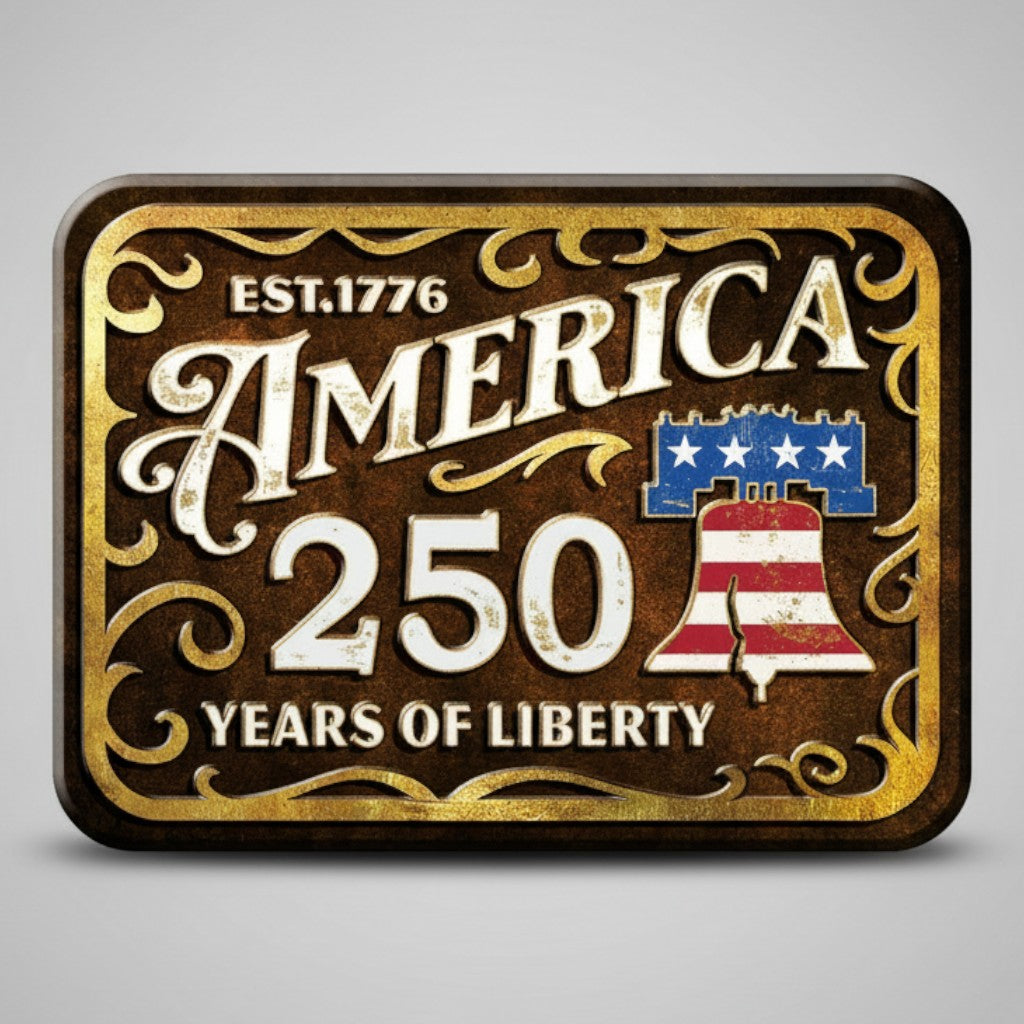 Jones Peak America 250 Years of Liberty metal magnet with vintage distressed design and Liberty Bell graphic