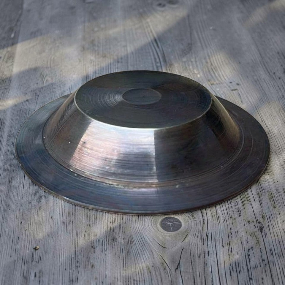 Jones Peak solid brass ashtray and trinket dish with hand-antiqued finish, 2.75" round.