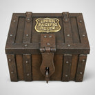 Jones Peak cast iron railroad strong box with distressed finish and Union Pacific Route brass tag for vintage decor