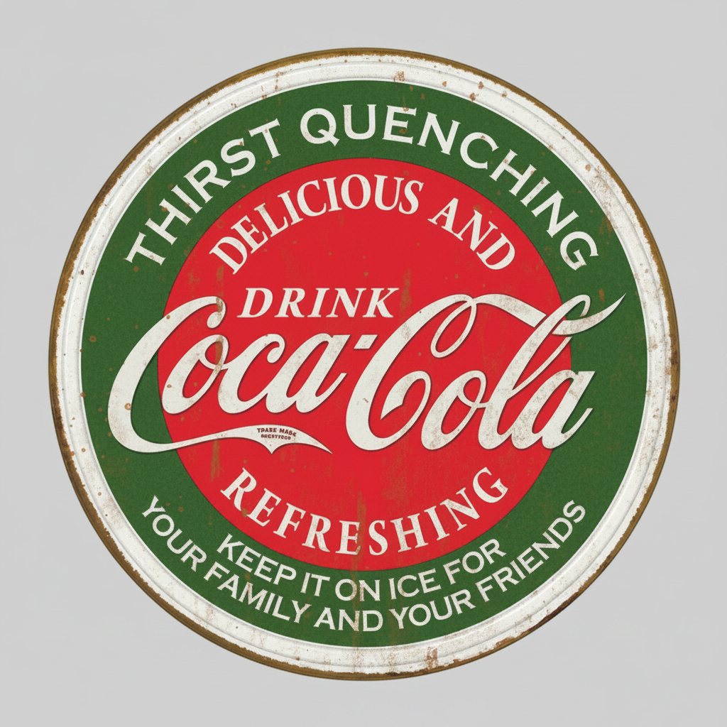 Jones Peak round embossed Coca-Cola metal sign with vintage red and green advertising graphics