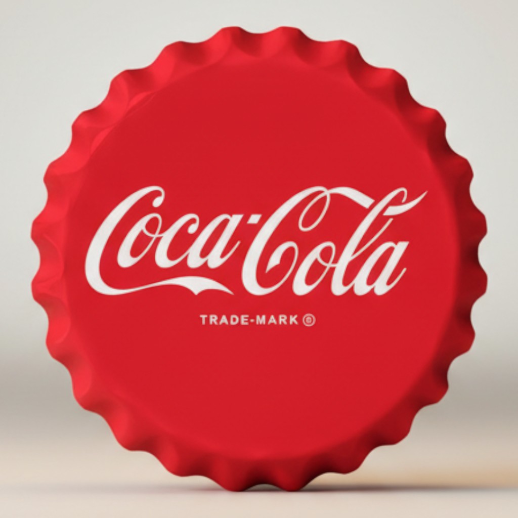 Coca-Cola Classic bottle cap metal sign with red background and white Coca-Cola logo