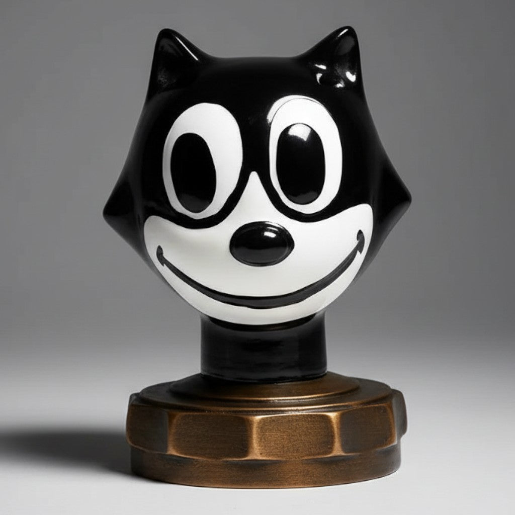 Jones Peak Felix Chevrolet mascot cast iron radiator cap with a hand-painted antique patina finish.
