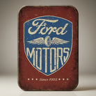 Jones Peak Ford Motors Since 1903 metal magnet with vintage distressed red and blue shield logo.