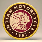 Jones Peak Indian Motorcycle 1901 Logo Magnet, round metal with vintage distressed design.