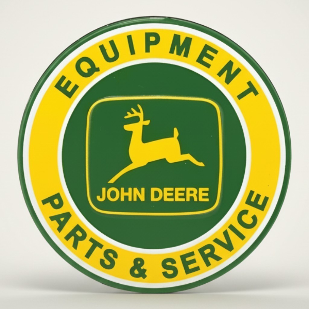 Jones Peak John Deere Equipment Parts & Service round metal magnet with yellow deer logo and text.