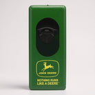 Jones Peak John Deere metal wall bottle opener with deer logo and slogan. Green with yellow accents.