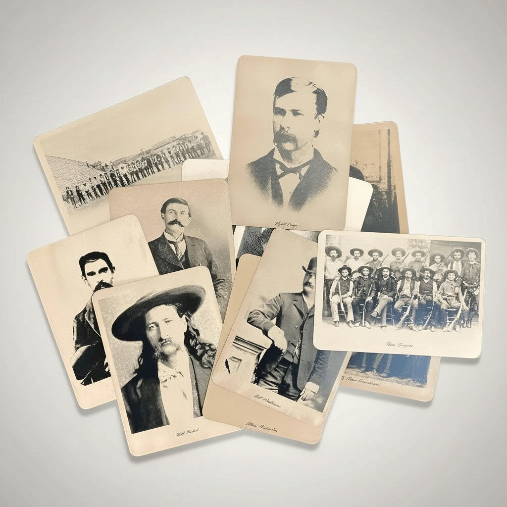 Jones Peak Lawmen Of The Old West Set Of 12 Photos on heavy card stock with a hand-antiqued finish.