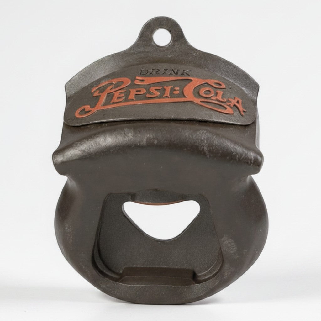 Pepsi-Cola 1902 embossed metal wall bottle opener with dark antiqued finish