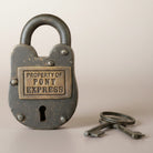Jones Peak 1860 Pony Express cast iron lock with brass tag and two keys. Antique finish.