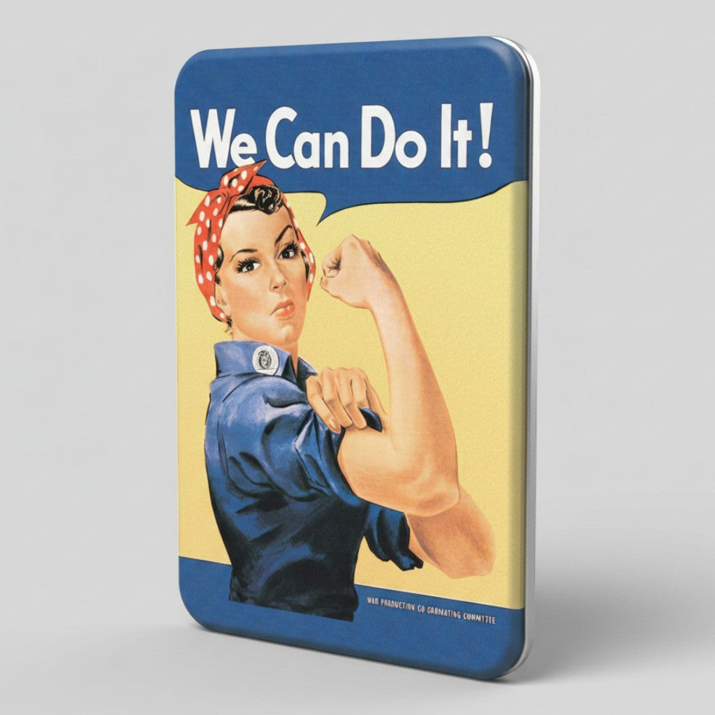 Jones Peak Rosie the Riveter We Can Do It! metal magnet with vintage Americana graphic design.