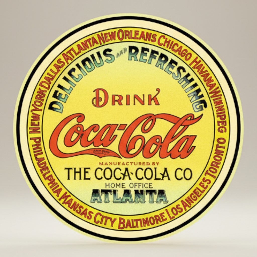 Coca-Cola Keg Label round metal sign with red and yellow vintage label artwork